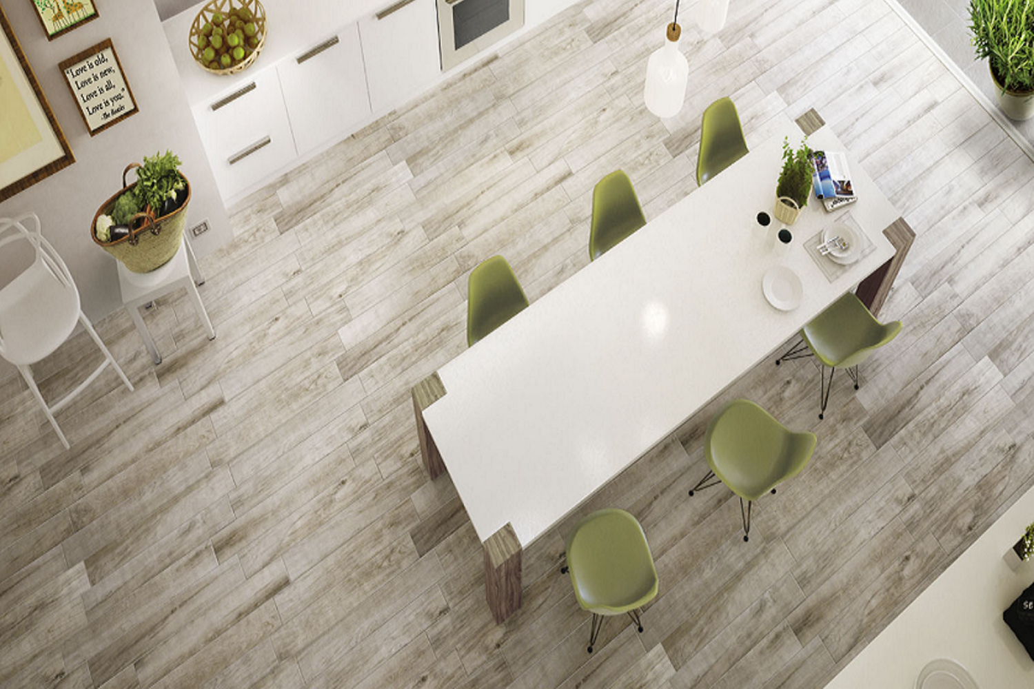 Jadalnia z płytkami Treverkmood Marazzi